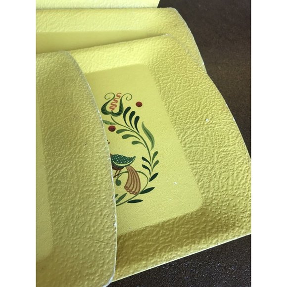 Vintage Kentley Set of 4 Wood Paper Board Serving Tray Yellow Pilgrim Art Deco - Picture 6 of 12